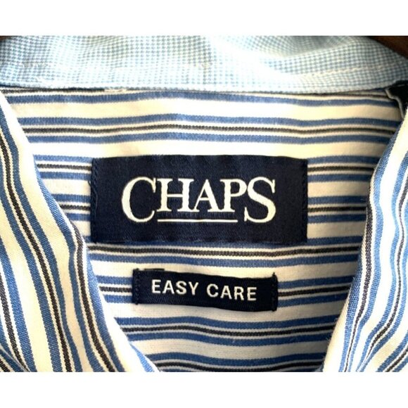 CHAPS Mens Short Sleeve Button Down Shirt Swiss Blue Stripe Cotton/Poly Size XL - Picture 3 of 6